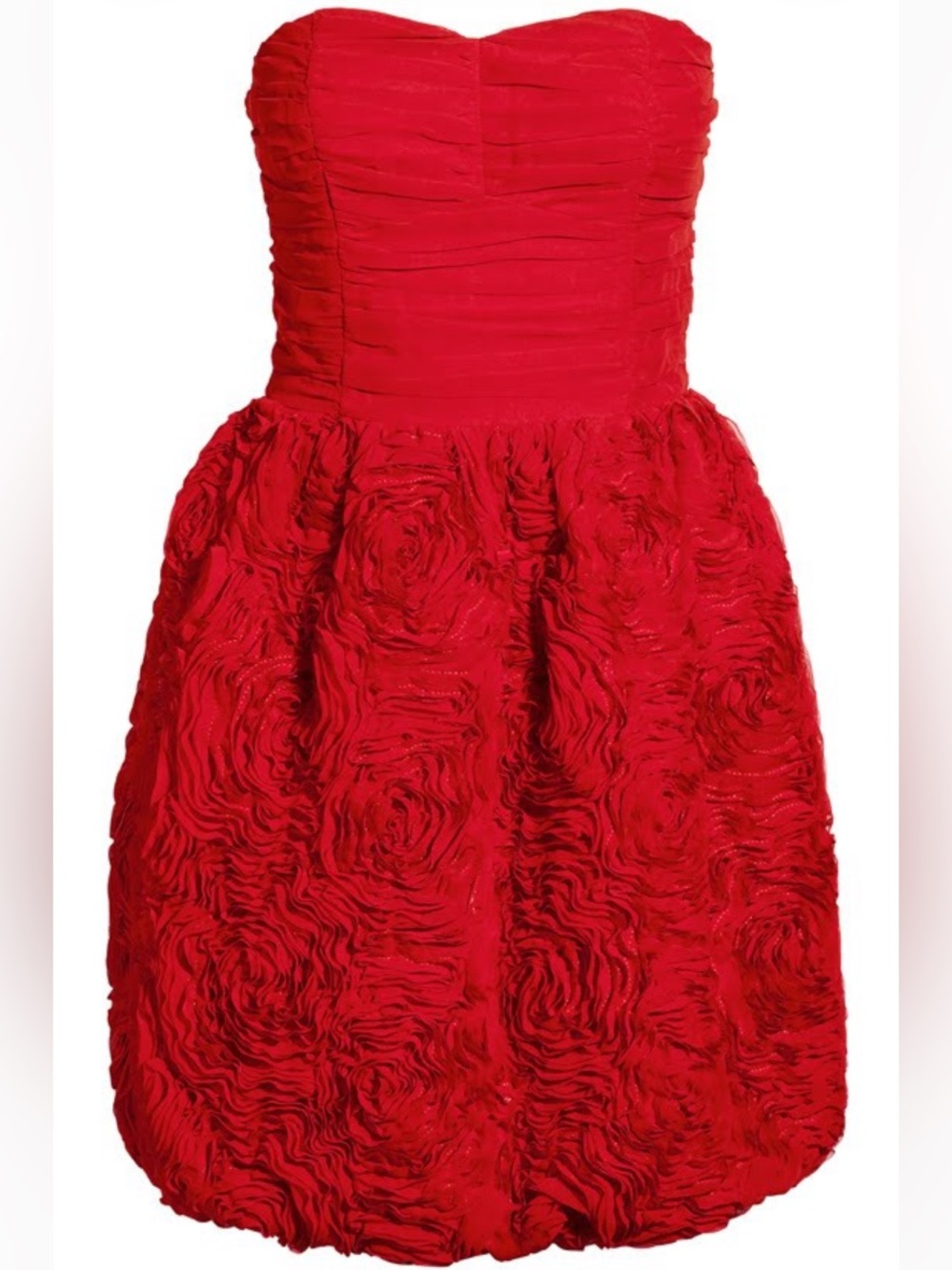 H&M Strapless Red Rosette Mini Dress Stunning 3d Roses Dress Red Bodice Dress - Picture 2 of 4